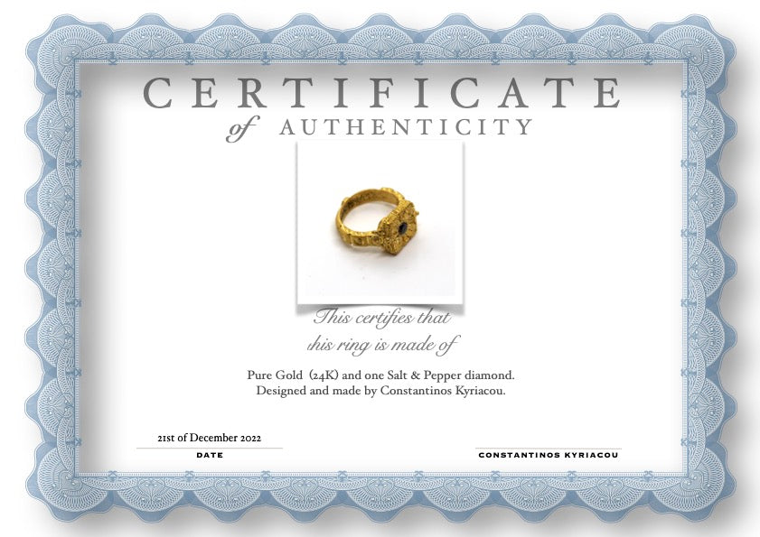 Ring Pure Gold 24ct with salt and pepper diamond - 'All that Is' Collection 1017