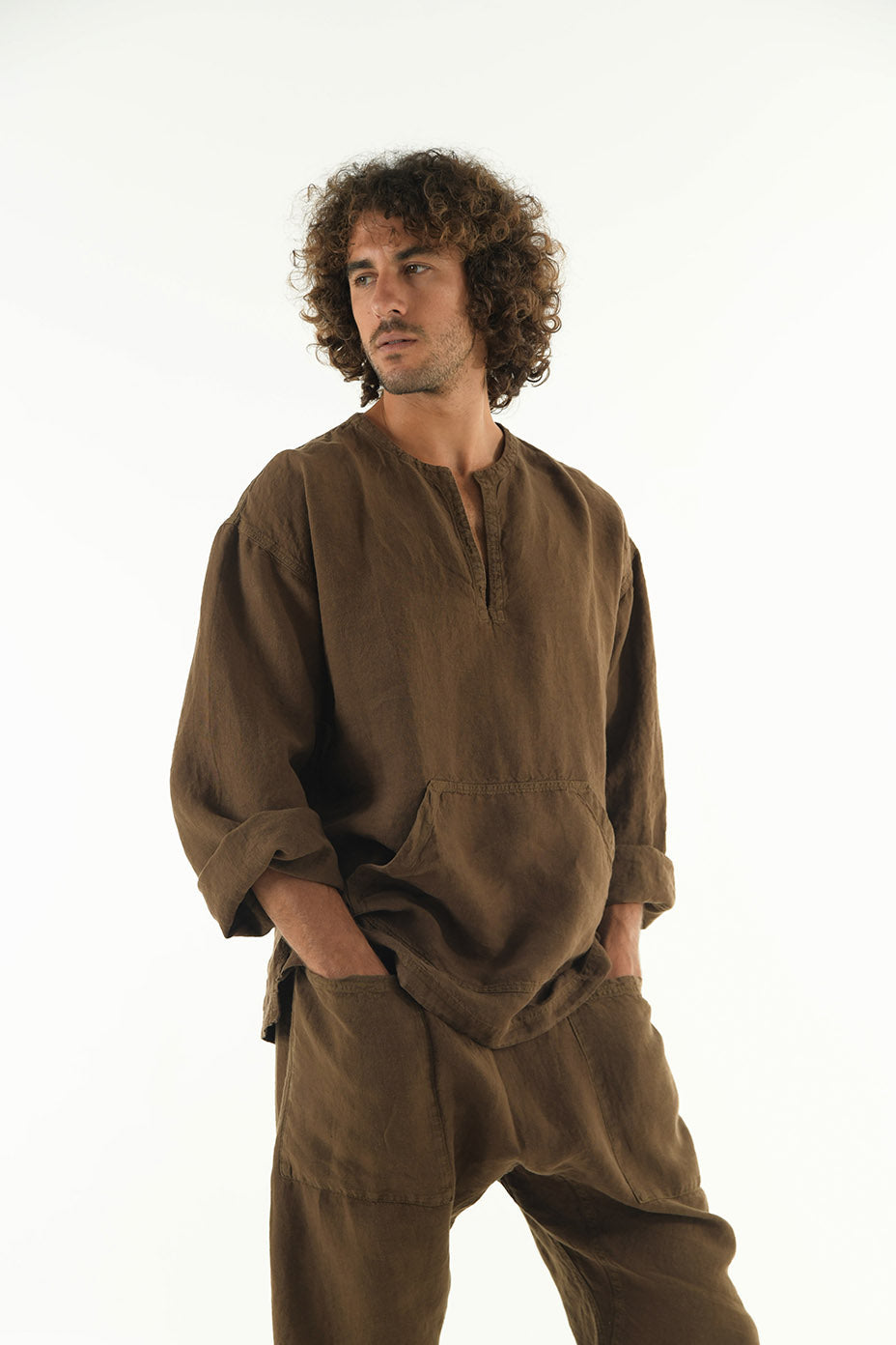 PETRA linen top. COCOA BROWN