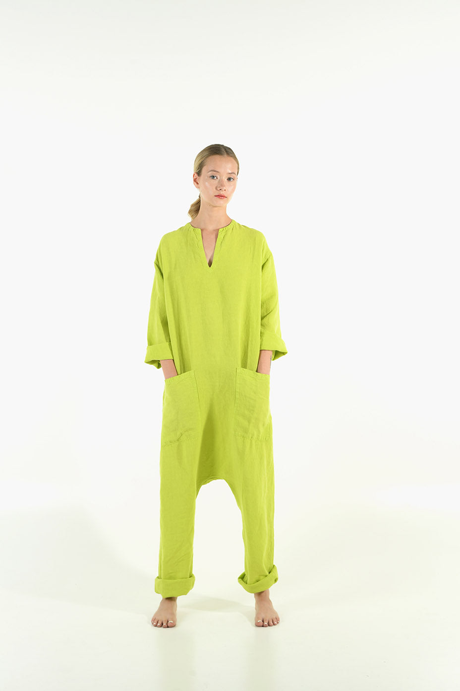 Lime Green Linen Jumpsuit