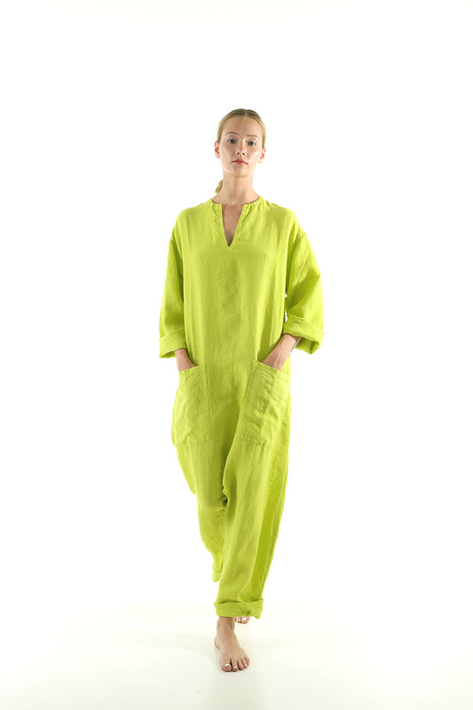 Lime Green Linen Jumpsuit