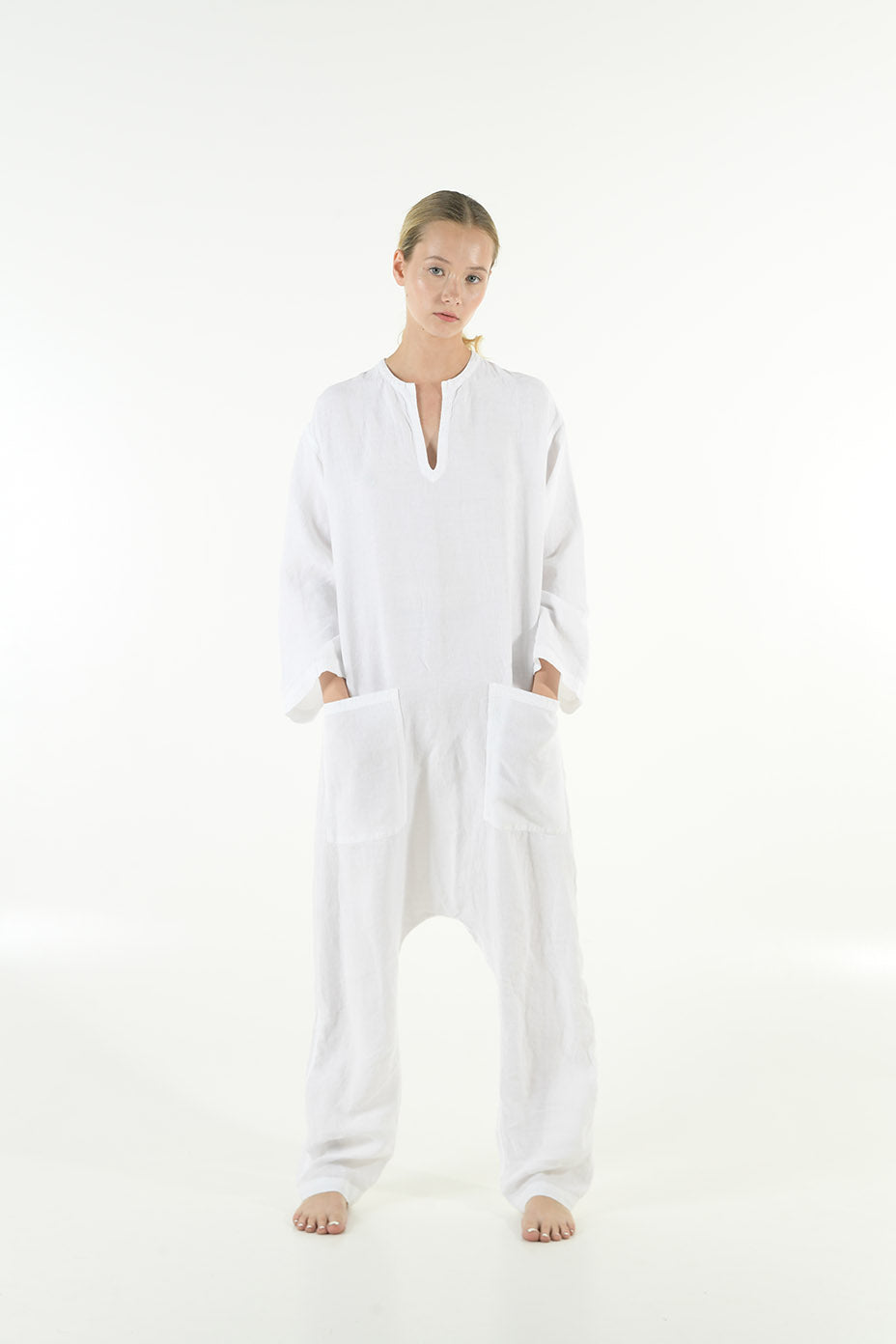 white linen jumpsuit