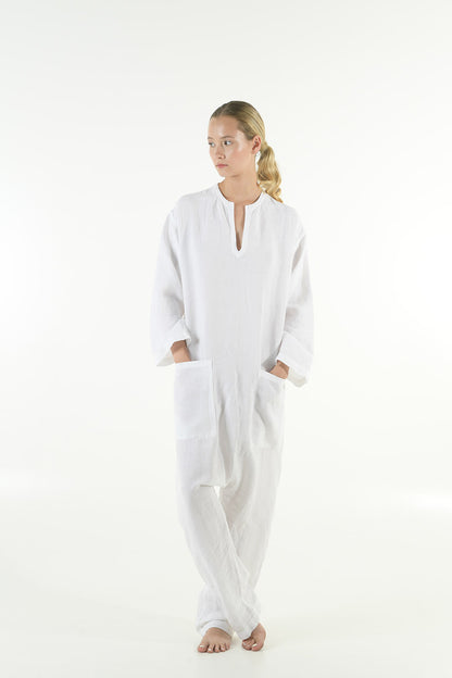 white linen jumpsuit