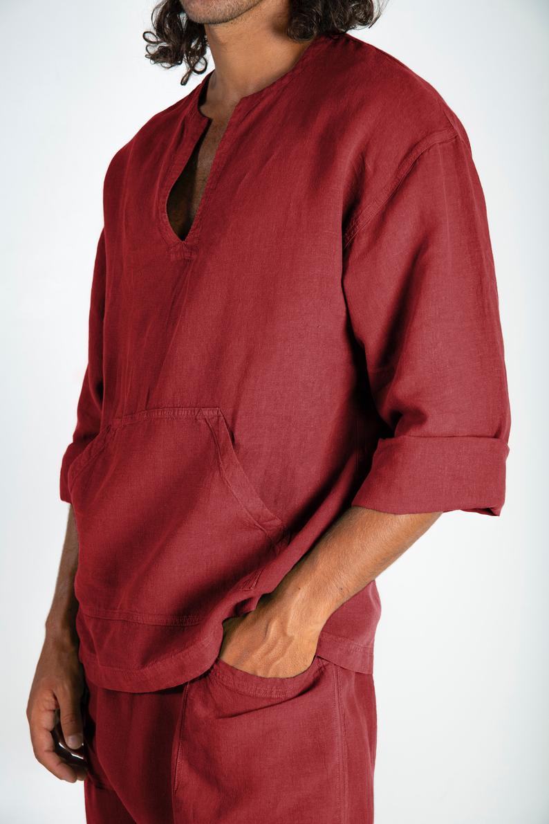 red linen top