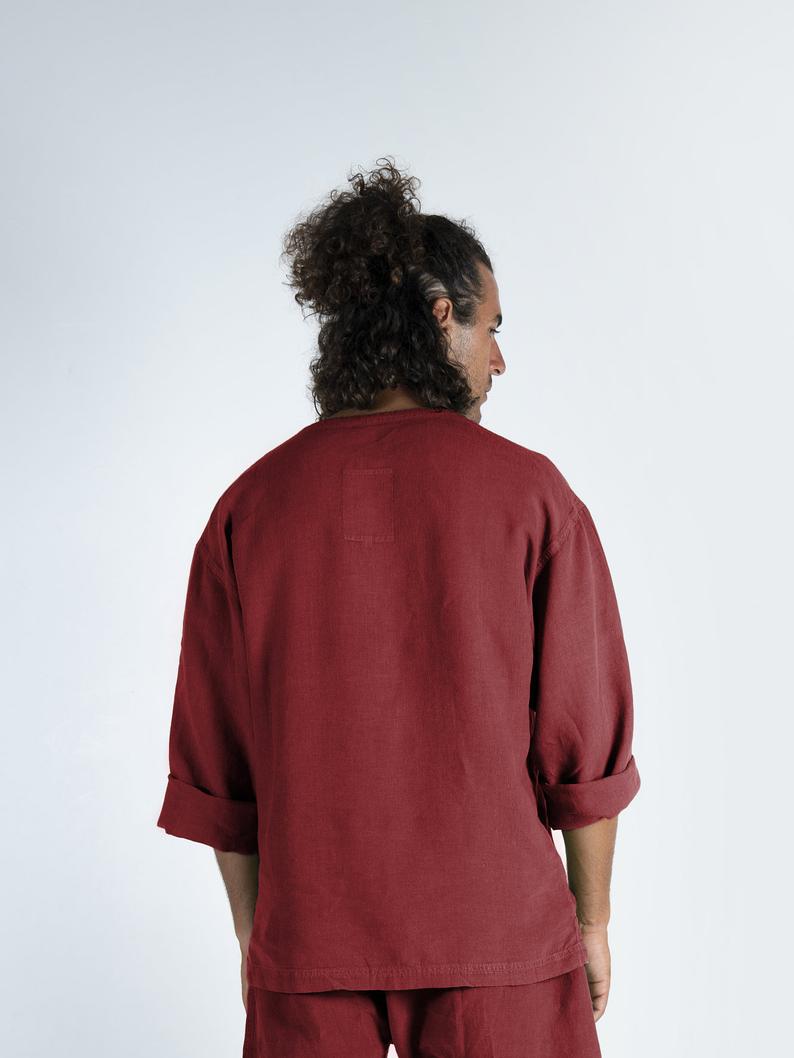red linen top