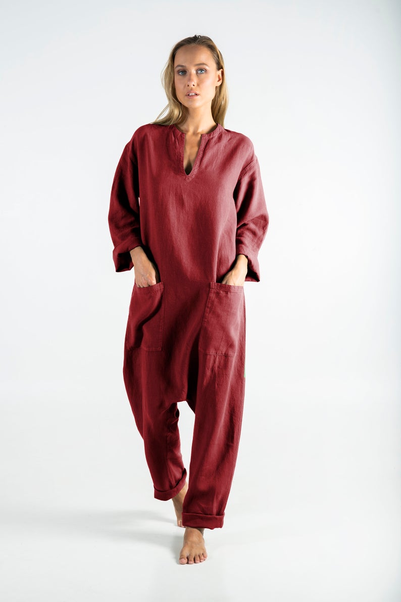 linen jumpsuit with sleeves