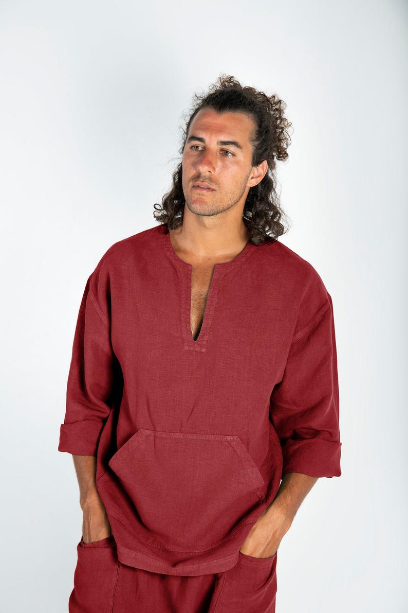 red linen top