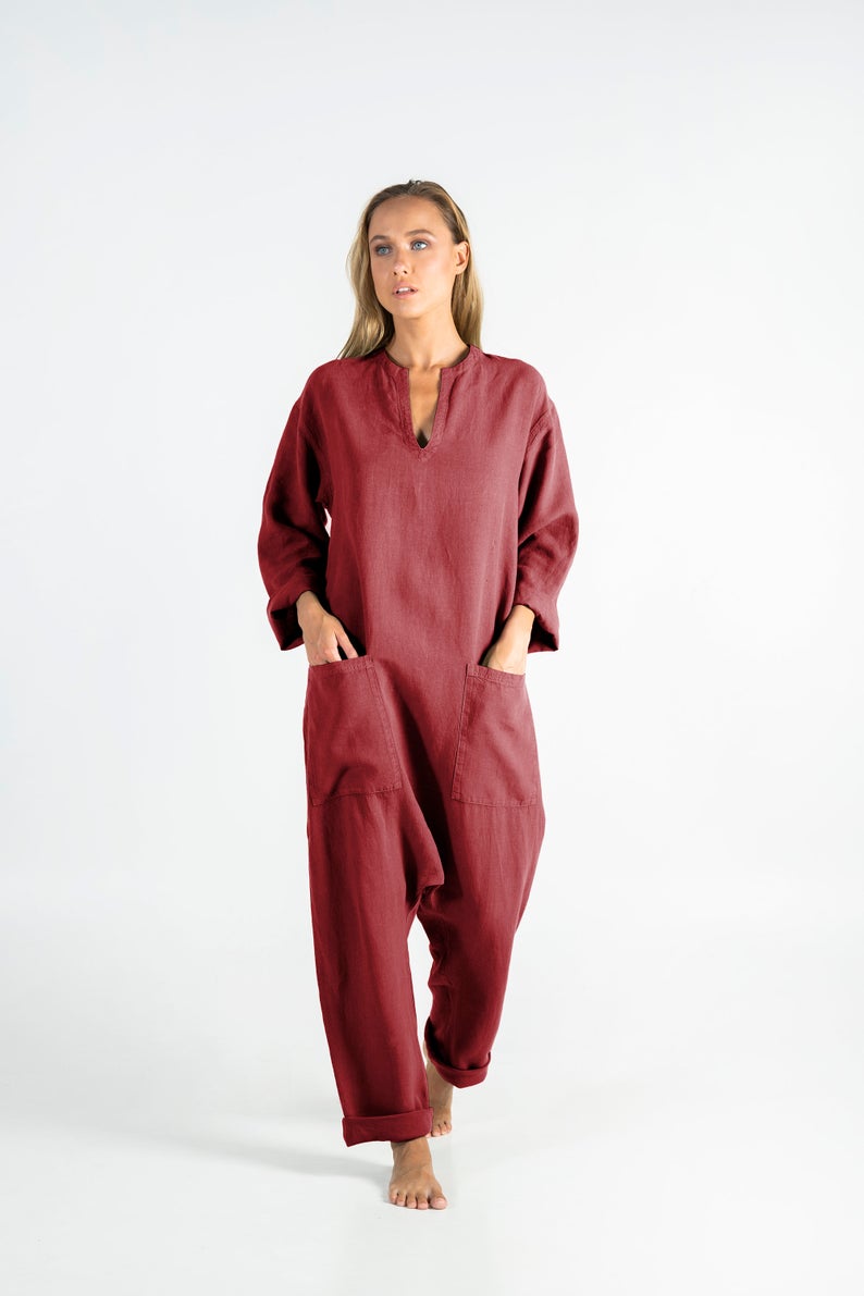 linen jumpsuit with sleeves