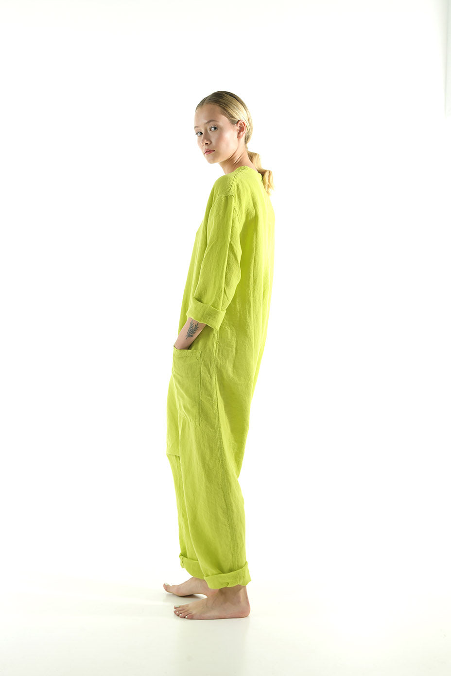 Lime Green Linen Jumpsuit