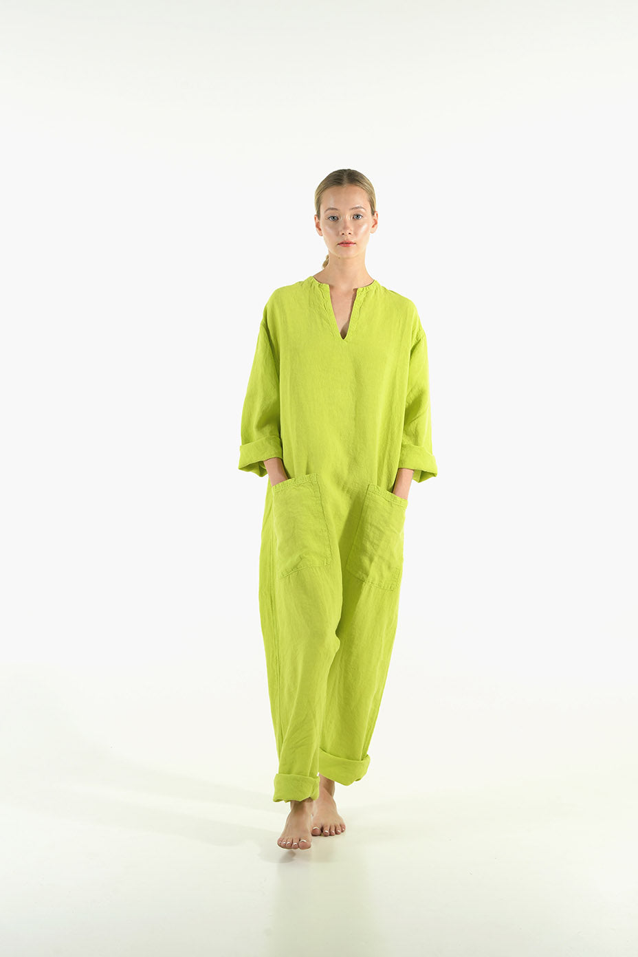 Lime Green Linen Jumpsuit