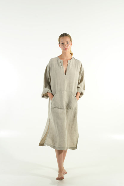 linen midi dress with sleeves