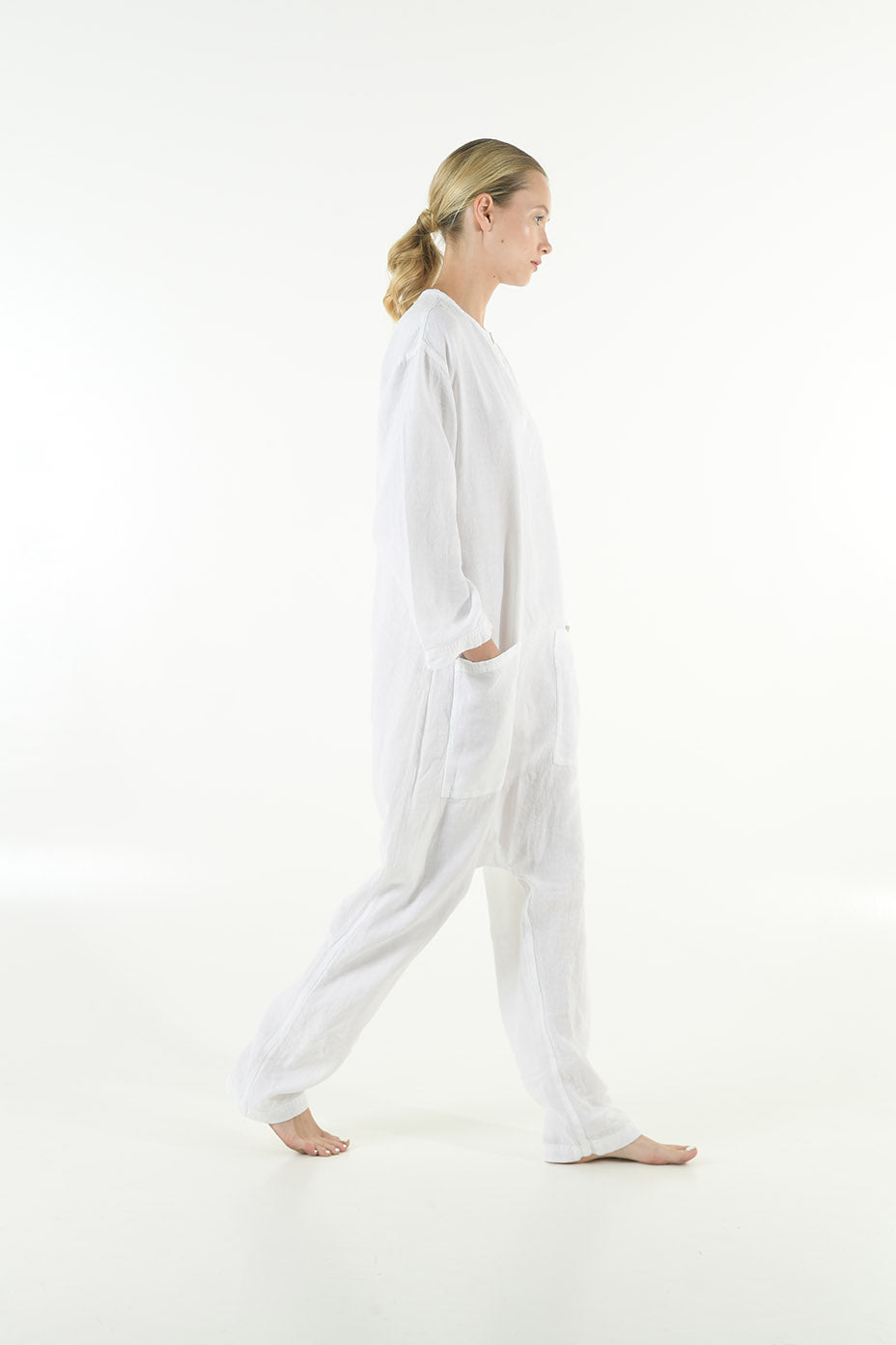 white linen jumpsuit