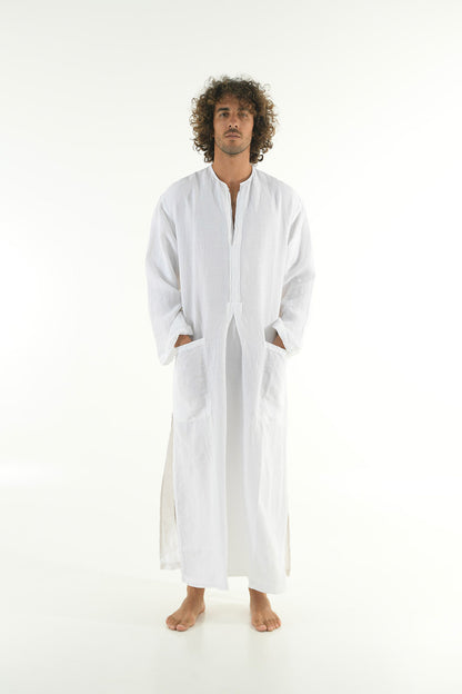 white linen kaftan