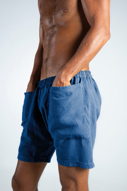 AMMOS linen short pants. BLUE