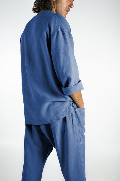 blue linen top