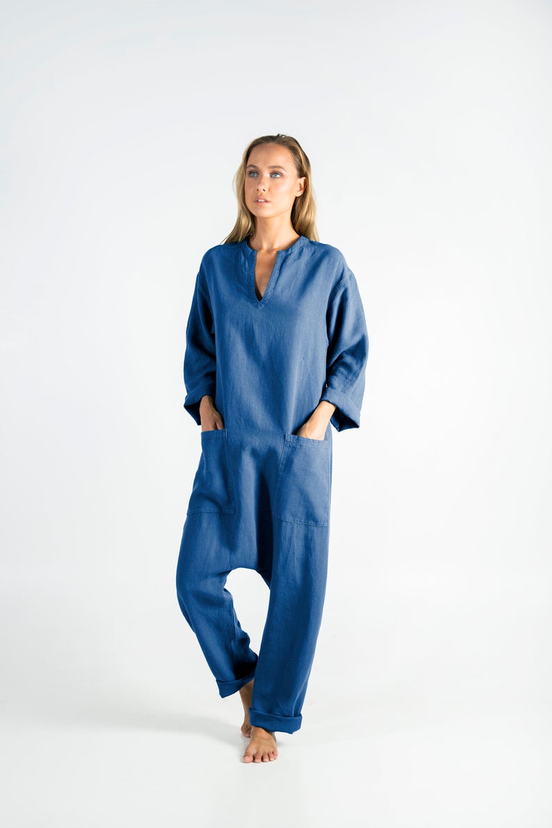 Blue Linen Jumpsuit